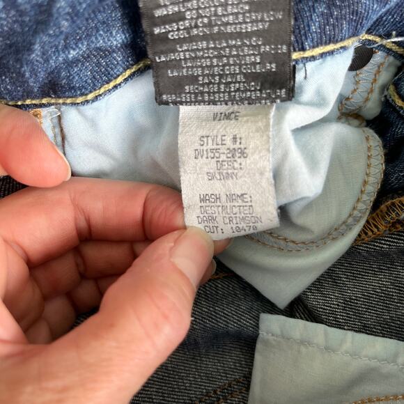 VINCE Skinny Deconstructed Jeans Dark Crimson - Picture 5 of 7